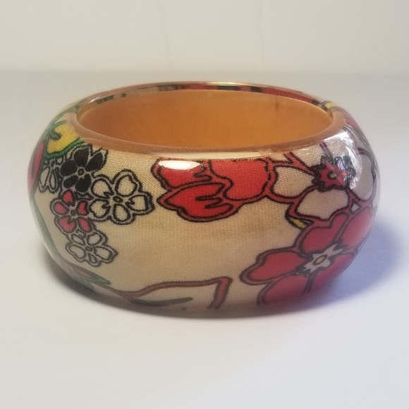 VINTAGE RETRO FLORAL CHUNKY BOHO BANGLE BRACELET - Picture 3 of 7